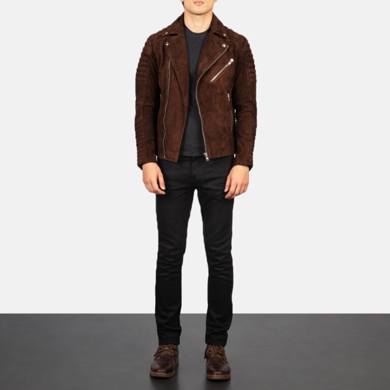 Mens Armand Mocha Suede Biker Jacket Full Length-2-1720094972528